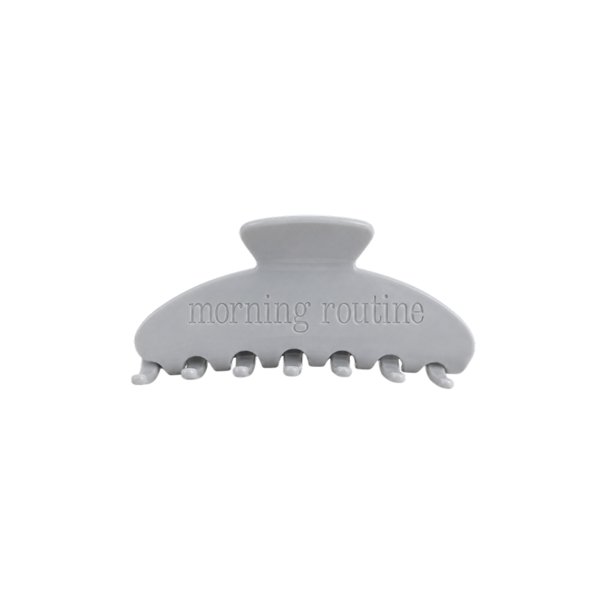 The Clip in Fog — soft grey acetate claw clip embossed with morning routine, approx. 4 inches, by Cacti Wellness