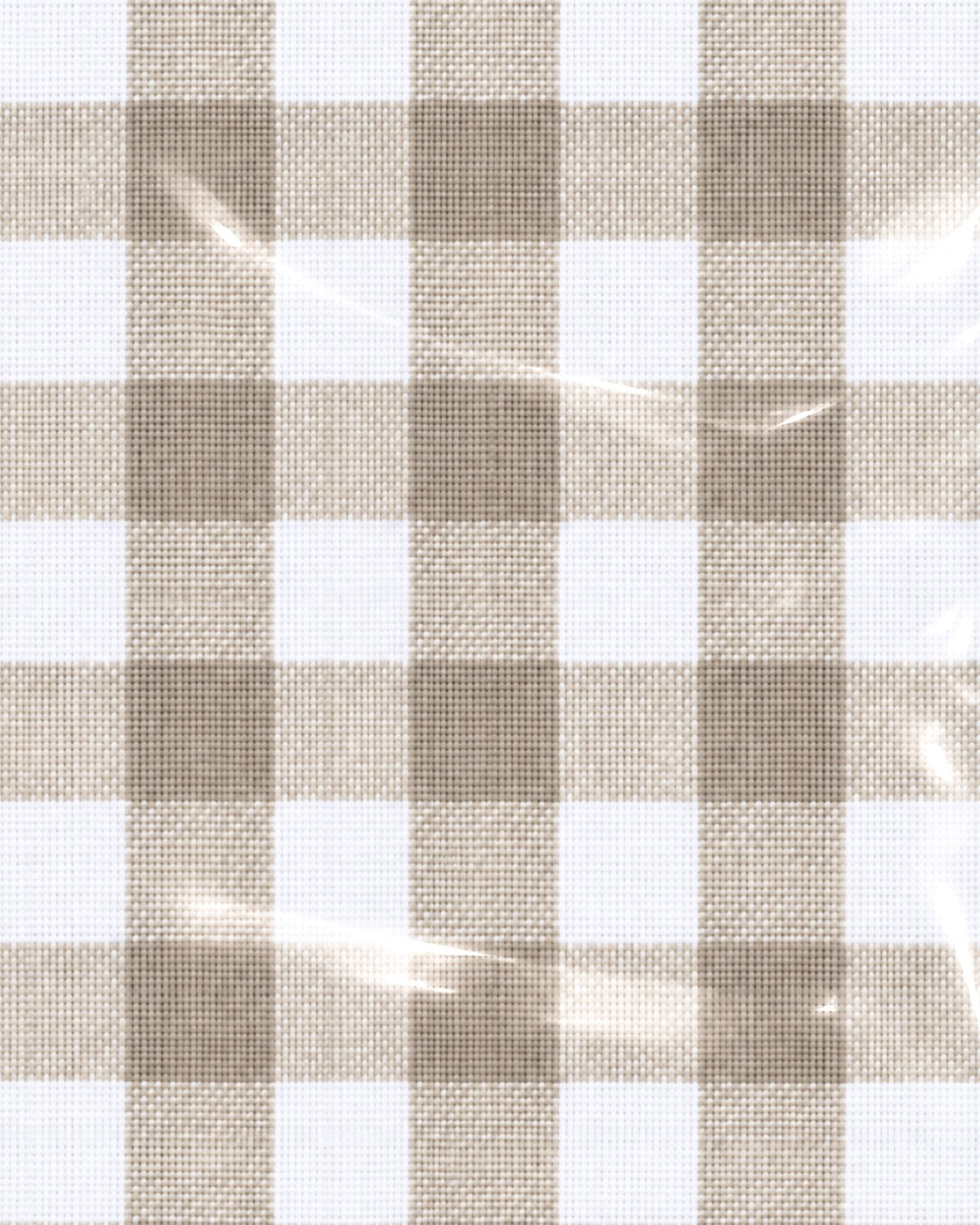 The Pouch in Latte: coated tan gingham fabric swatch