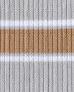 The Grip Socks in Varsity: heather grey knit with tan and white stripes, swatch